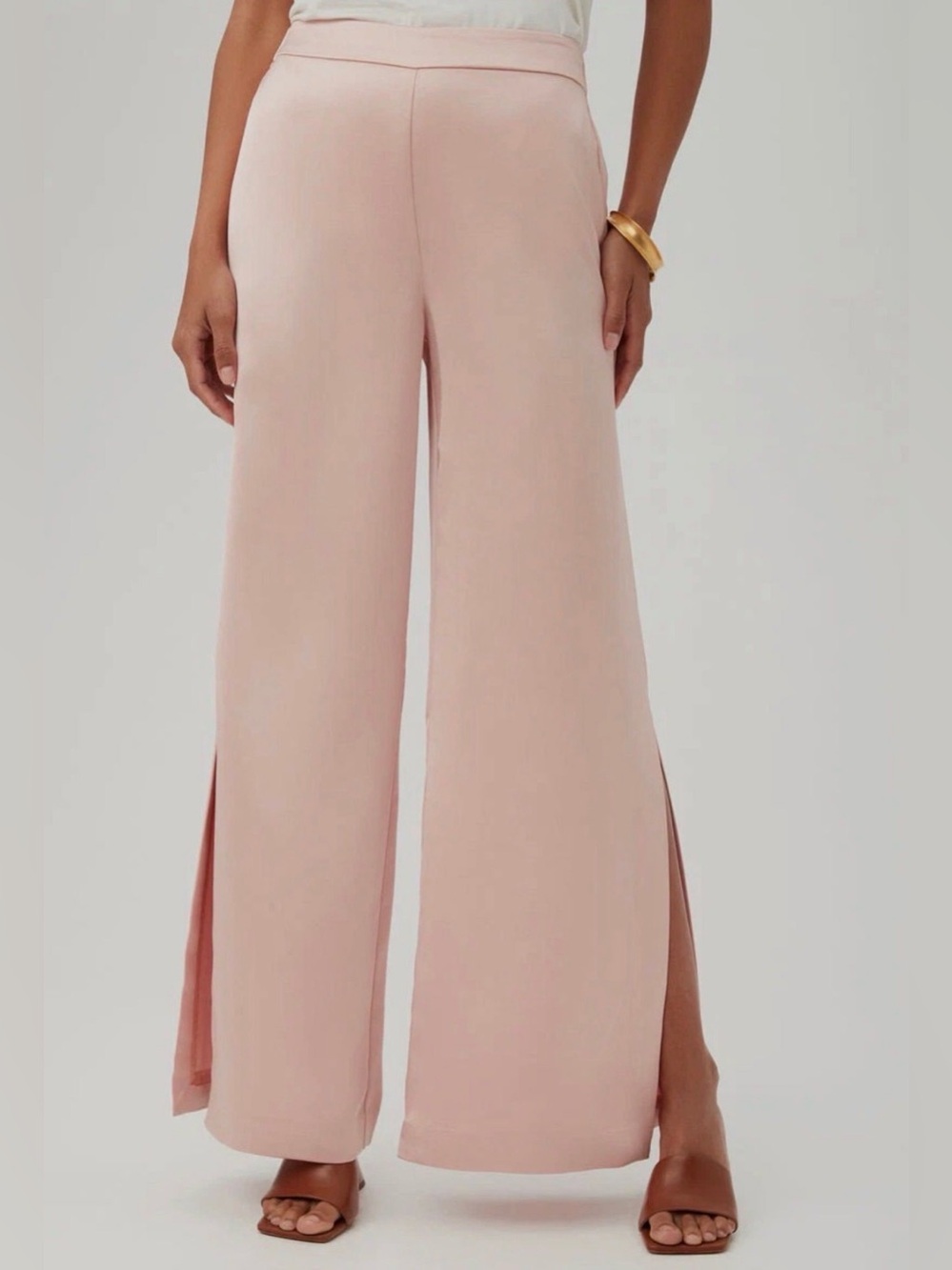 Trina Turk Nolita Satin Wide Leg Pants Blush Pink Size Medium